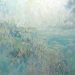 Dazzled Beach, 40" x 40", Acrylic on Canvas, Available at Paula Diamond White Gallery